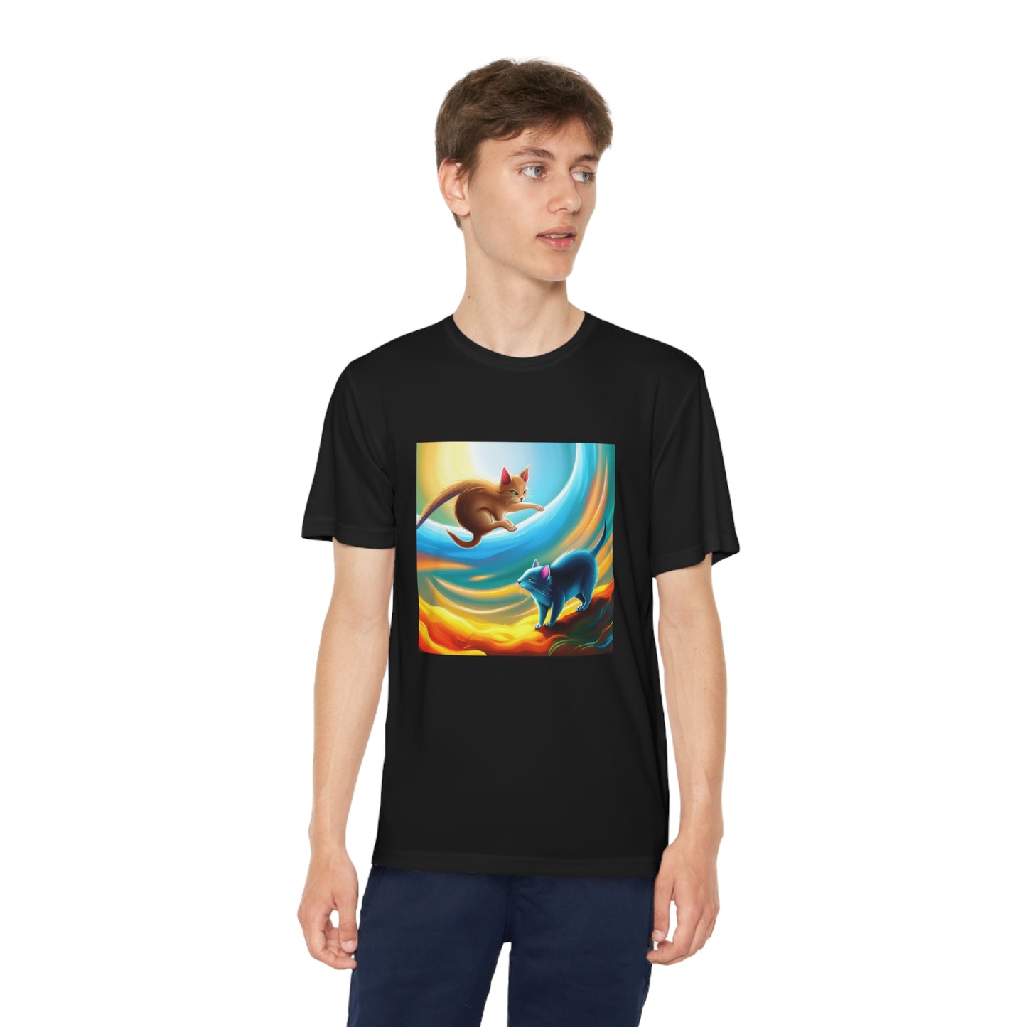 Sadie's Flying Cat Chasing a RAT AI Kids TEE