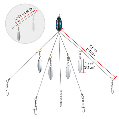 Bassdash Umbrella Fishing lure Rig 5 Arms Alabama Rig Head Swimming Bait Bass Fishing Group Lure Snap Swivel Spinner , 18g Jaxsnap 