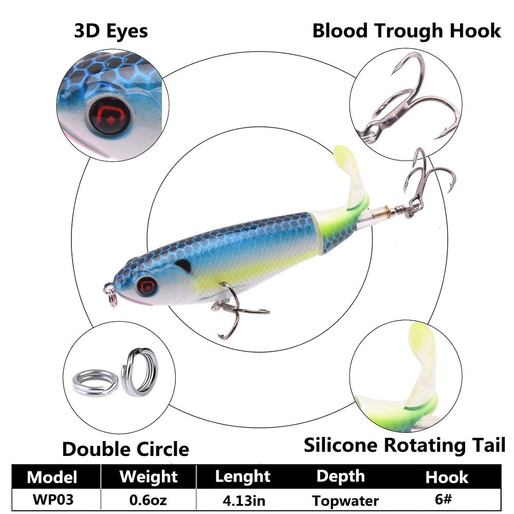 Fishing Lures Whopper Plopper 10.5cm/17g with Floating Rotating Tail Topwater Bait Freshwater Saltwater Lures for Carp Bass Pike Jaxsnap 